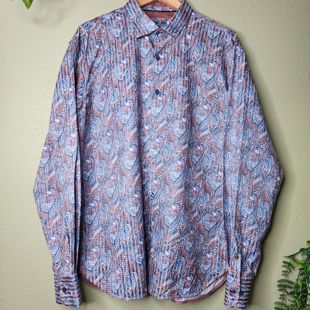 Luchiano Visconti Black Button Up Shirt XL Bold Paisley Print Cotton Modal Blend